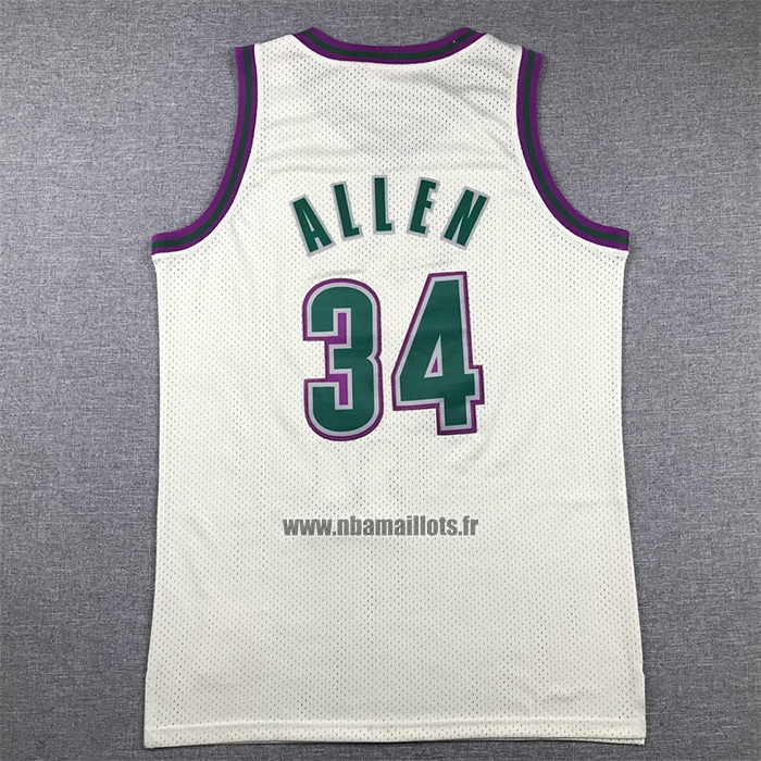 Maillot Milwaukee Bucks Ray Allen NO 34 Mitchell & Ness Chainstitch Creme